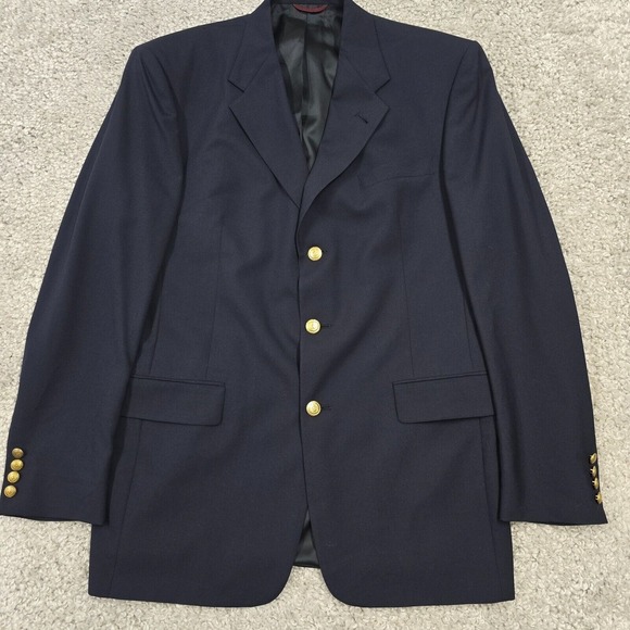 Hart Schaffner Marx Blazer Mens 42L Blue 3 Button Wool Coat‎ Jacket Business - Picture 1 of 16